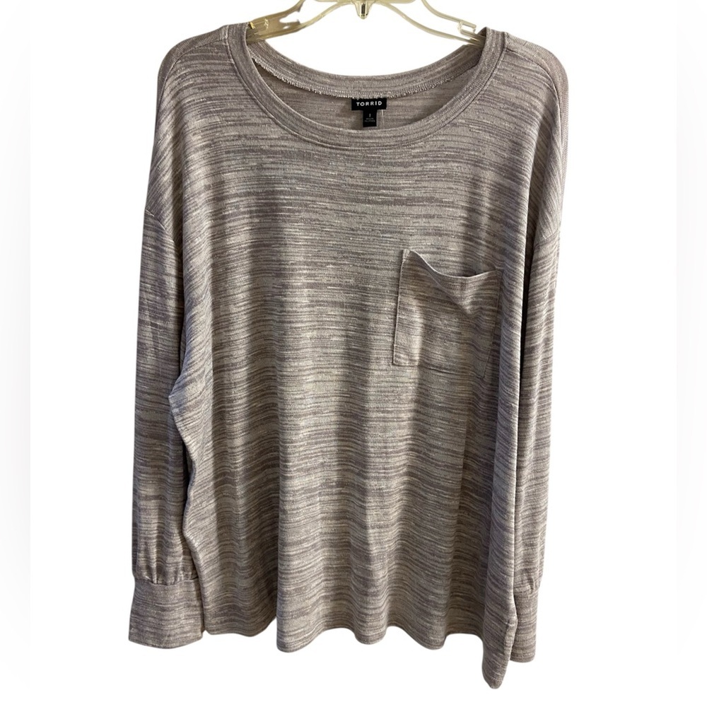 torrid Heathered Gray Long Sleeve knit Pocket Tee 1X NWT